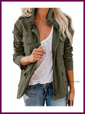 Women's Stand Collar Zip Up Cotton Utility Safari Jacket